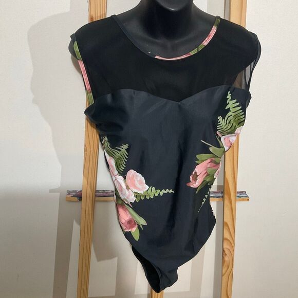 Albion Other - Albino Fit The Maria one-piece swimsuit, black, floral design and mesh detailing